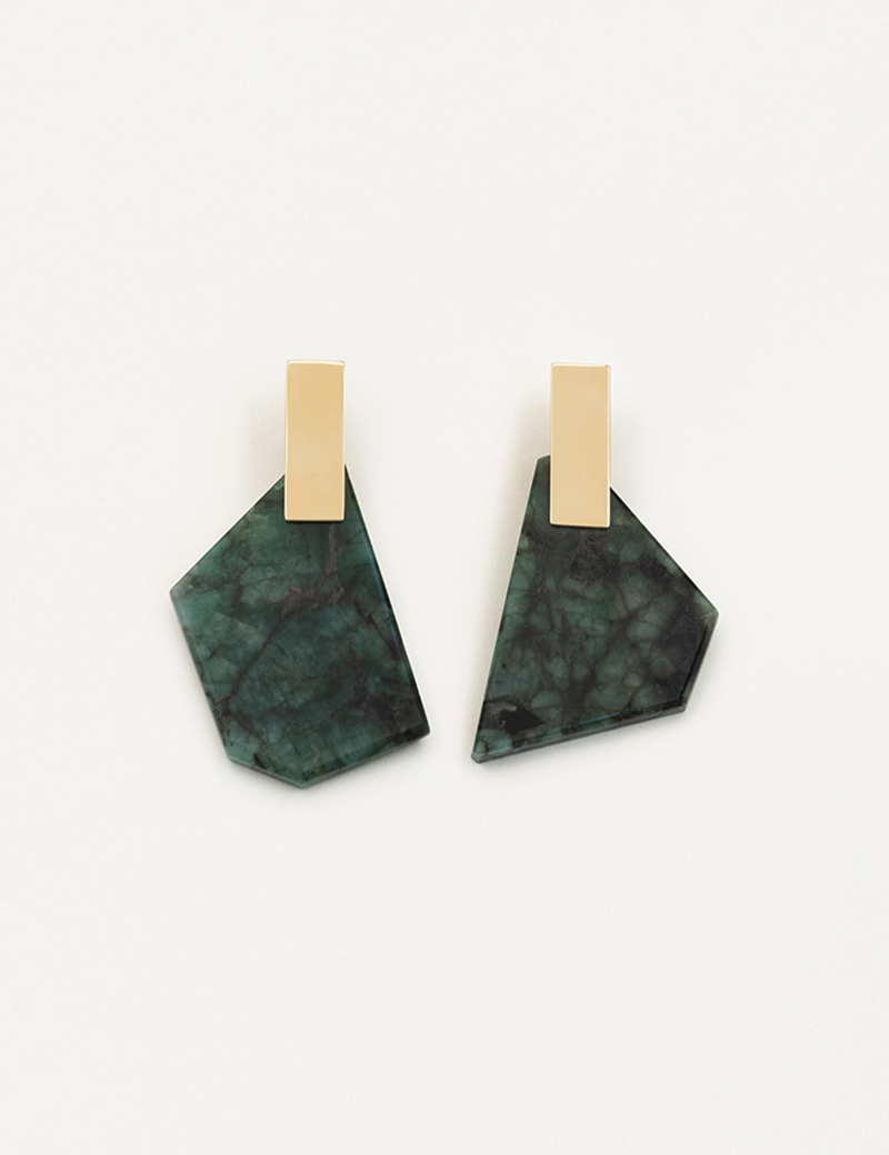 Kathleen Whitaker Emerald with Carbonite on Plane Earrings